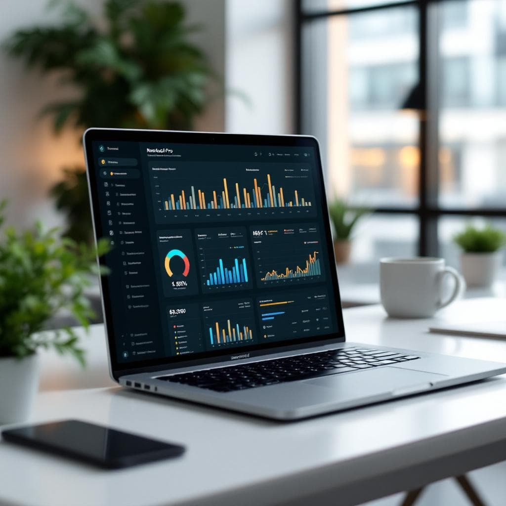 Professional reviewing smart building analytics on a laptop